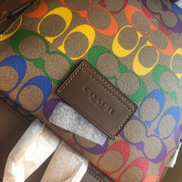 Coach Track Backpack In Rainbow Signature Canvas - Picture 9 of 10